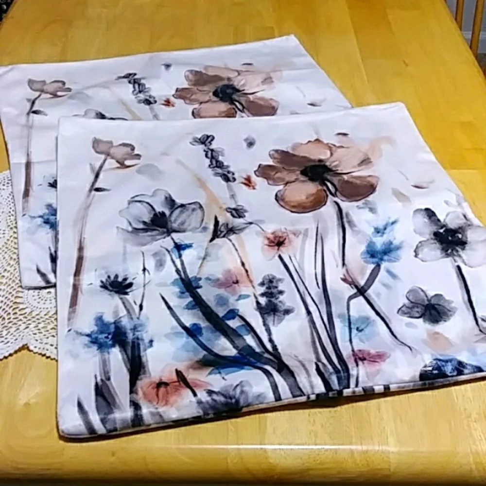 Pillow Covers - Brown and blue theme floral Accent Pillow Covers, NWOT